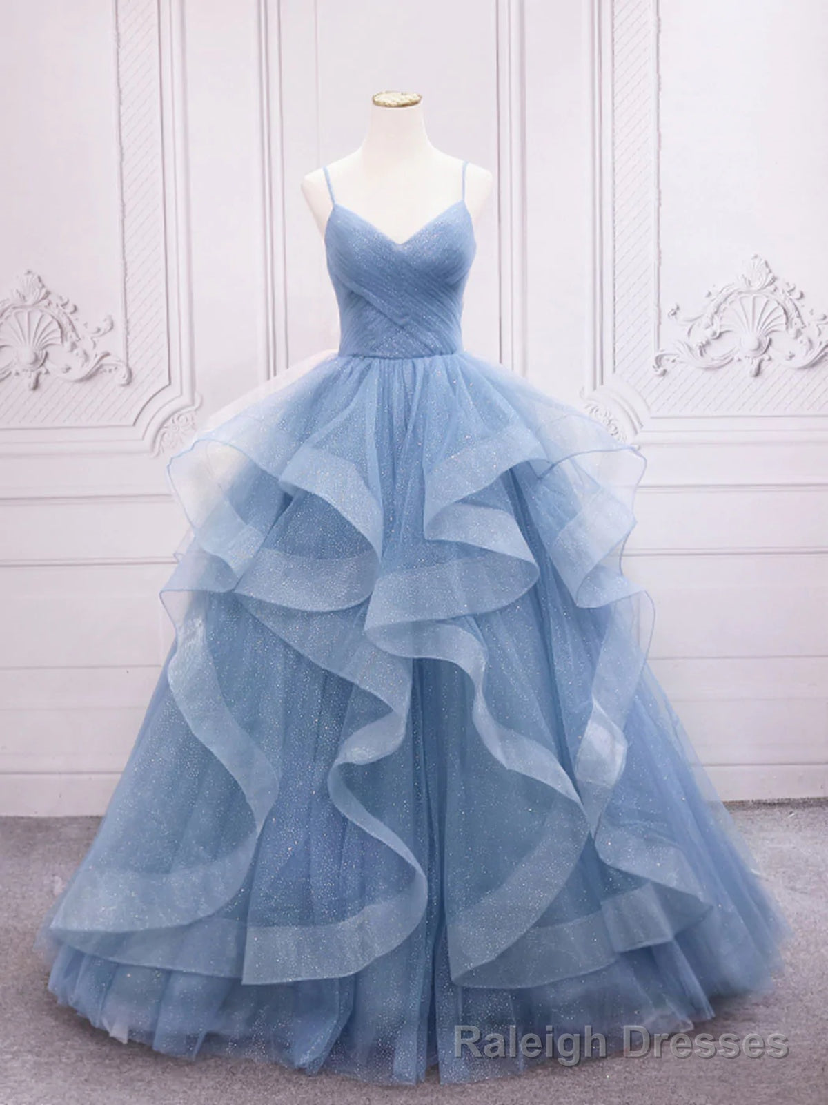 Shiny V Neck Blue Prom Dresses, Shiny V Neck Blue Formal Prom Dresses Main image