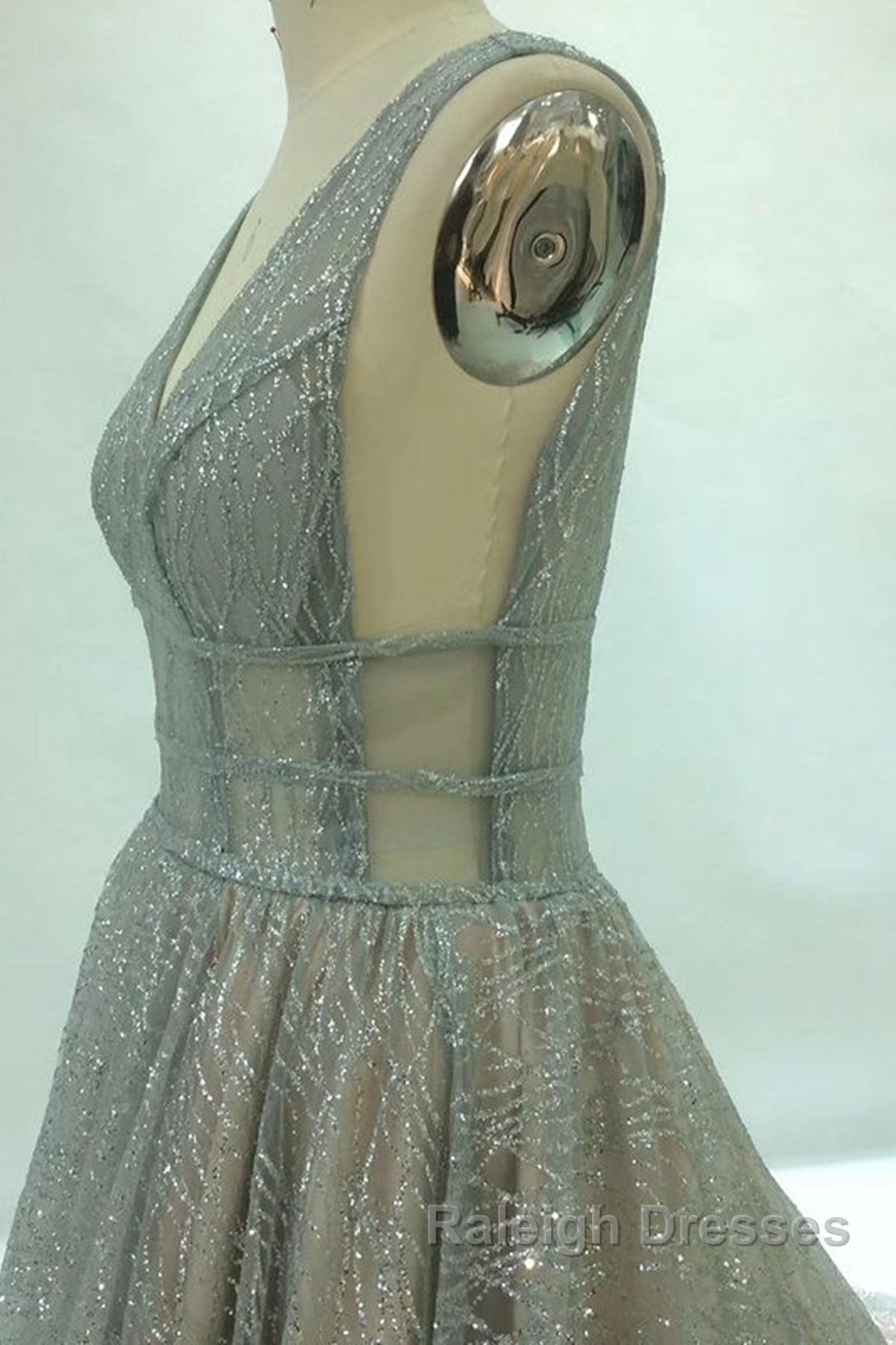 Shiny V Neck Open Back Champagne Long Prom Dress Champagne Prom Graduation Prom Dress