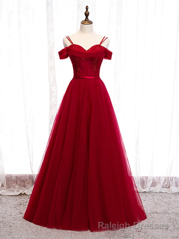 Shop Beautiful Off The Shoulder Tulle Burgundy Beading Prom Dress Under 130