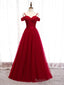 Shop Beautiful Off The Shoulder Tulle Burgundy Beading Prom Dress Under 130