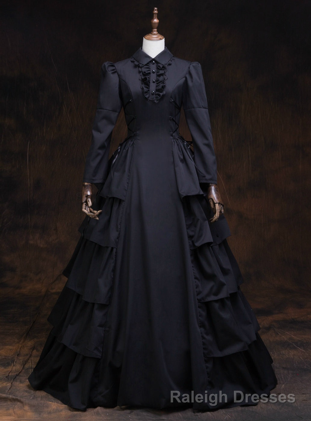 Shop Designer Black Long Sleeve High Neck Rococo Baroque Vintage Gown Dress