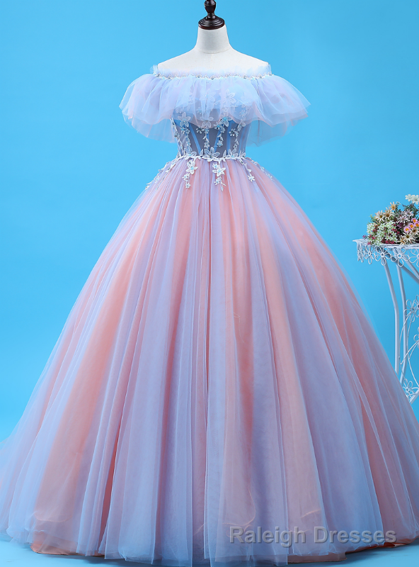 Shop Long Pink And Blue Ball Gown Tulle Off the Shoulder Quinceanera Dress Main image