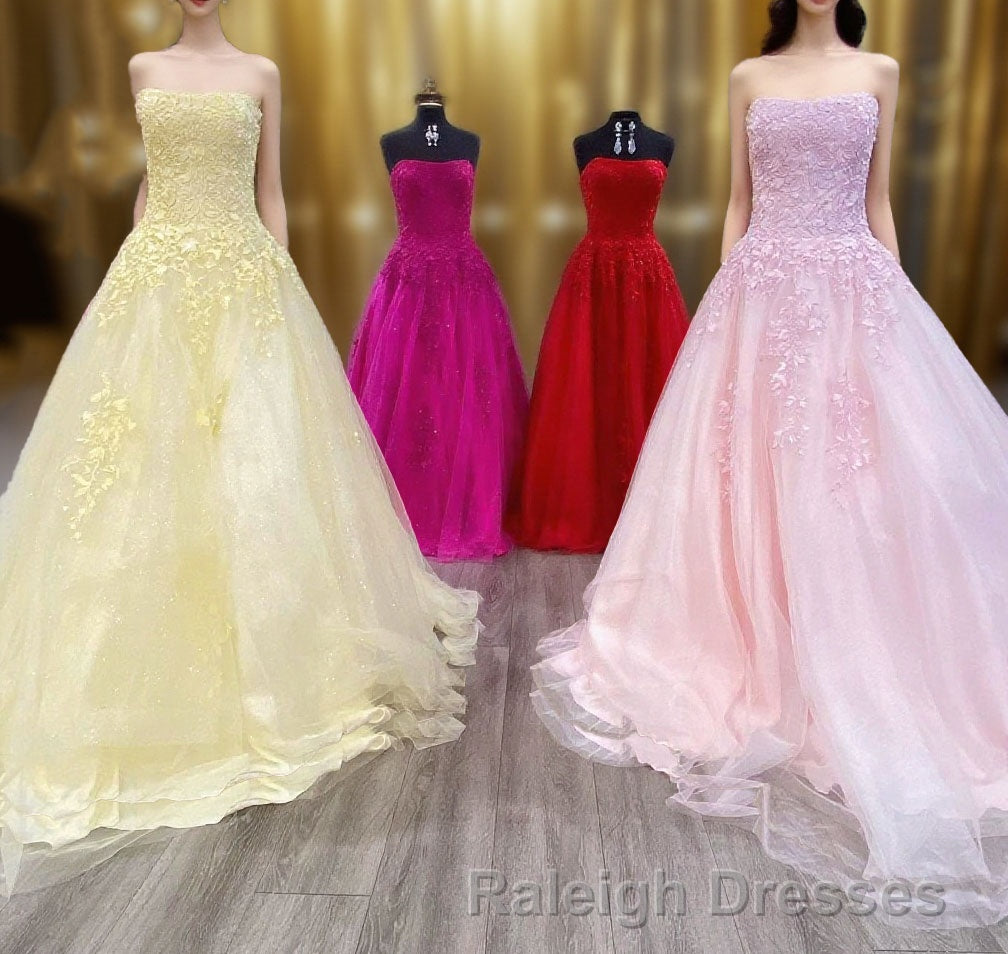 Wine Red Floral Lace Strapless A-Line Prom Dress Main image