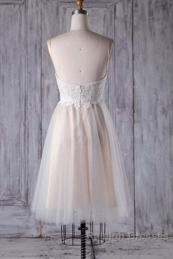 Short A Line Spaghetti Strap Lace Tulle Wedding Dresses Secondary image