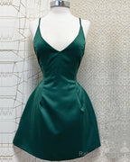Short A-Line Spaghetti Strap Satin Dresses