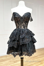 Short A Line Sweetheart Tiered Homecoming Dress