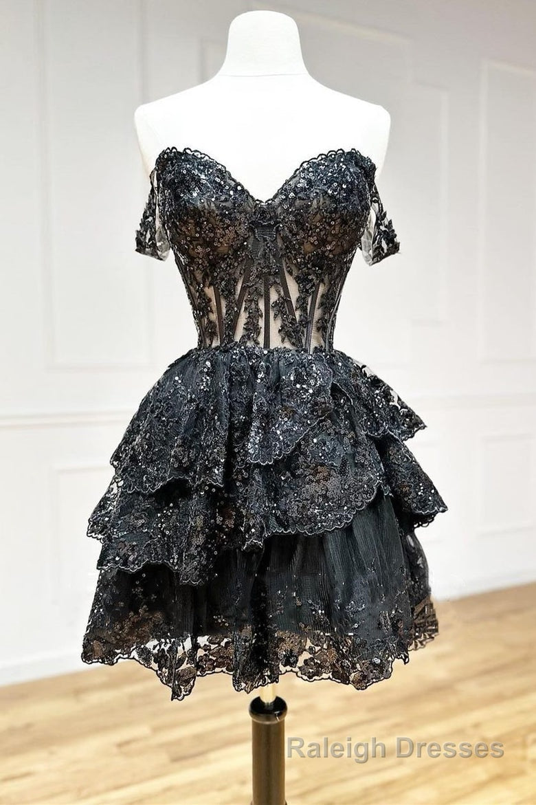 Short A Line Sweetheart Tiered Homecoming Dress