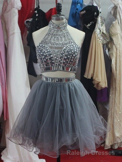 Short A Line 2 Pieces Grey Prom Dresses, Short Homecoming/Graduation Dresses Main image