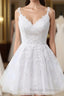 Short A-line V-neck Tulle Lace Backless Prom Dress white Homecoming Dresses