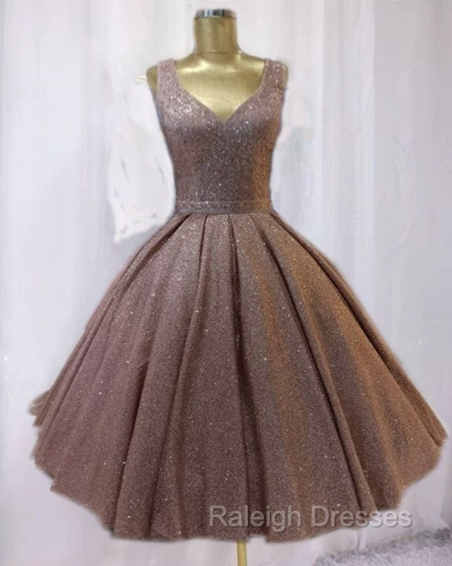Short Ball Gowns Prom Homecoming Dresses Sequins V Neck