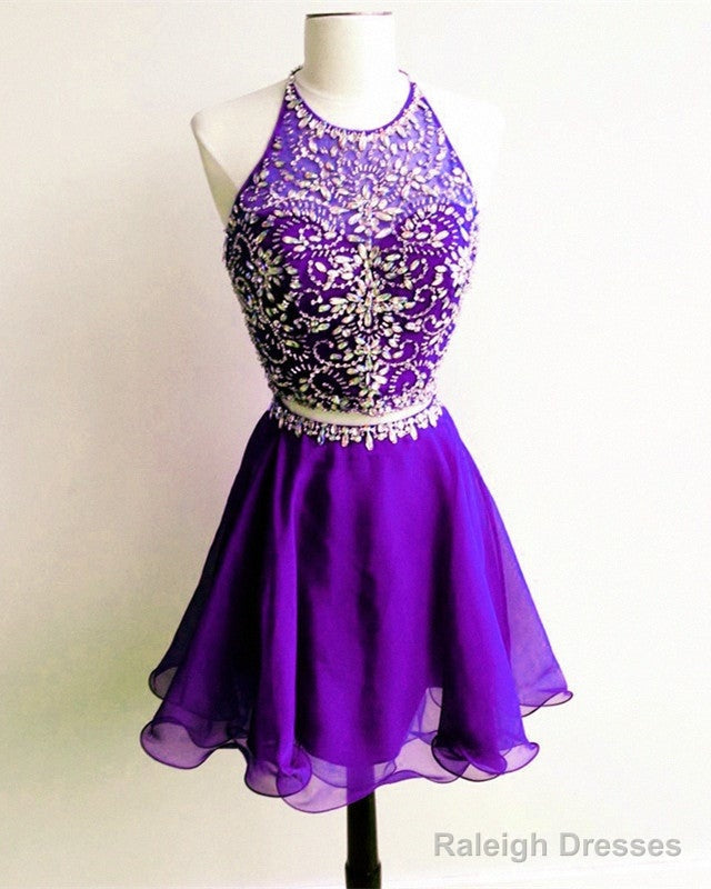 Short Beaded Chiffon Two Piece Dresses
