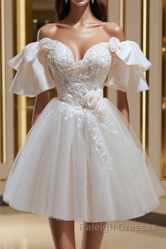 Short Beige Prom Dresses, Beige Tulle Lace Homecoming Dresses