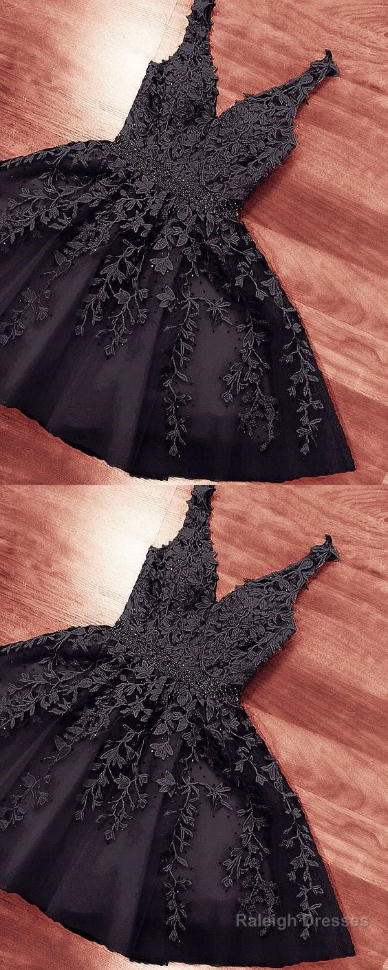 Short Black Lace Embroidery V Neck Homecoming Party Dress For Girls