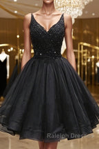 Short Black Lace Prom Dresses, Short Black Lace Homecoming Graduation Dresses