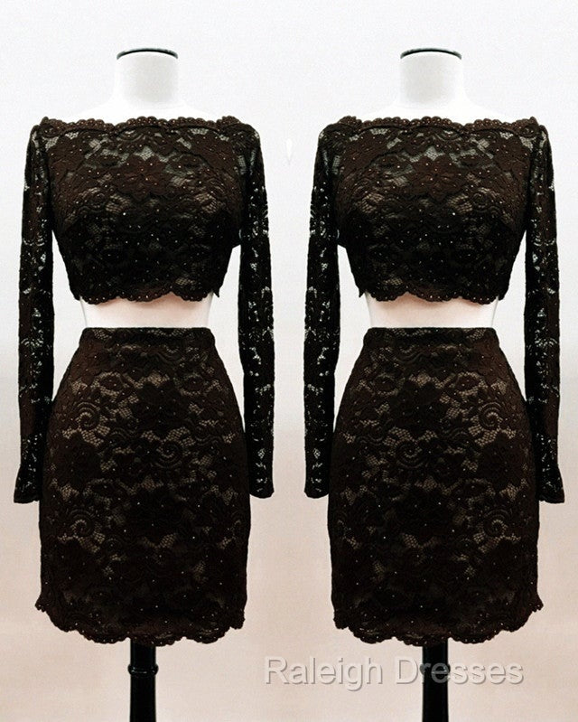 Short Black Lace Two Piece Prom Dress