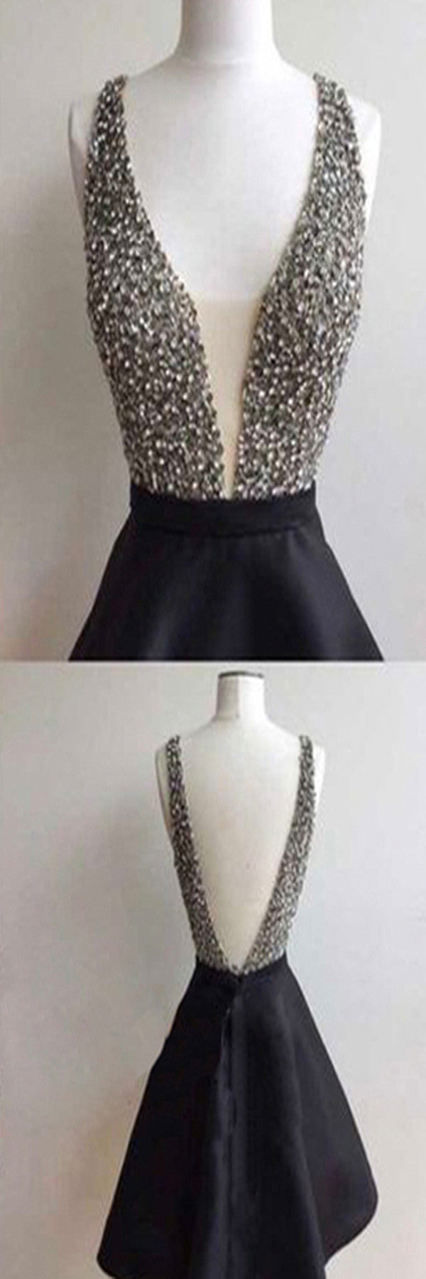 Short black mismatched open back sexy freshman homecoming Formal Prom Dress Secondary image