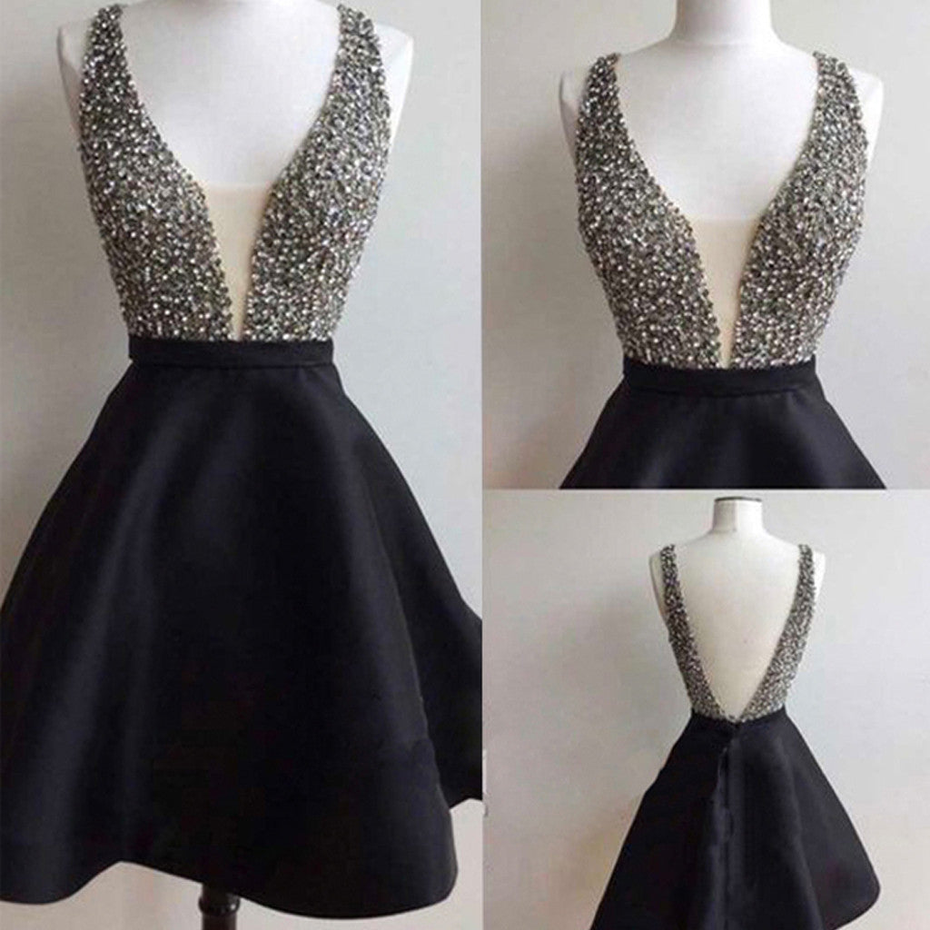 Short black mismatched open back sexy freshman homecoming Formal Prom Dress Main image