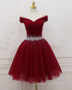 Short Black Tulle Off The Shoulder Dress Beaded Sashes