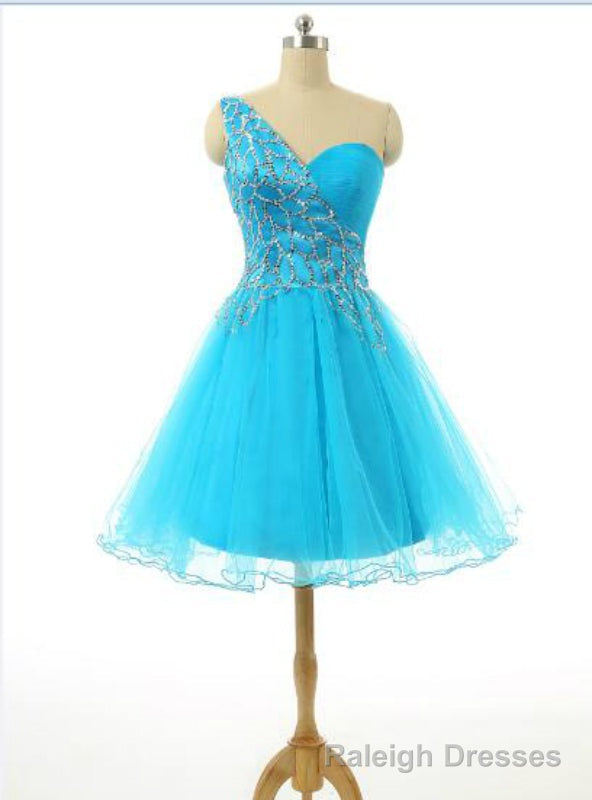 Short Blue Cocktail Dresses Tulle Beaded Knee Length Cocktail Dress Main image