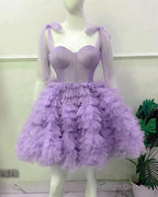 Short Blue Corset Tiered Tulle Ball Gown