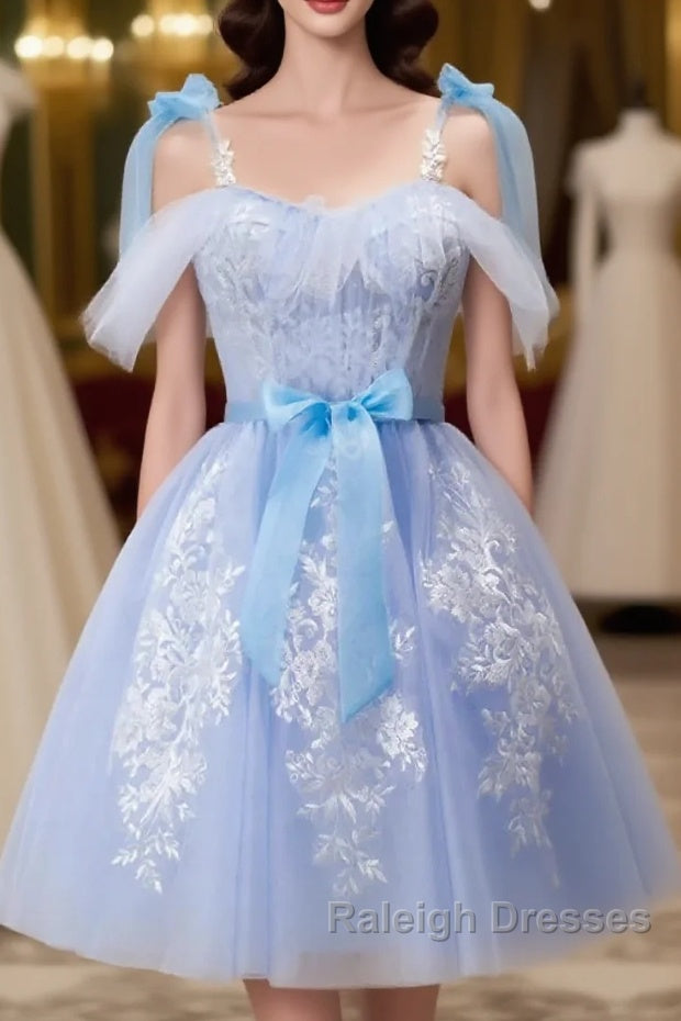 Short Blue Lace Prom Dresses, Short Blue Lace Formal Graduation Dresses Main image