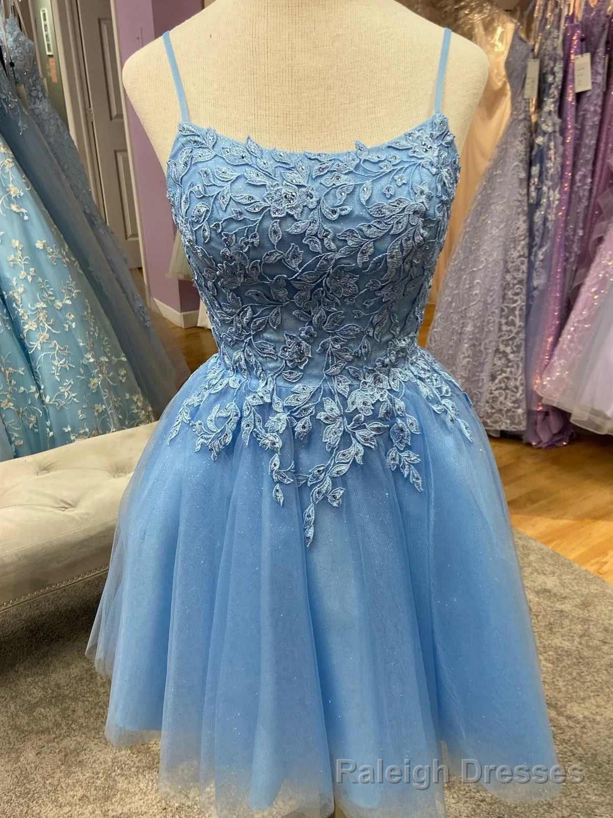 Short Blue Lace Prom Dresses, Short Blue Lace Graduation Homecoming Fo