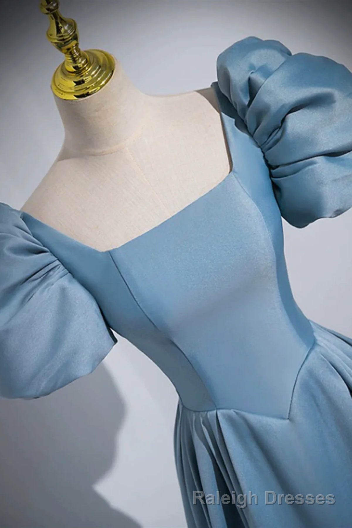Short Blue Satin Long Prom Dresses, Short Blue Satin Long Formal Prom Dresses Secondary image