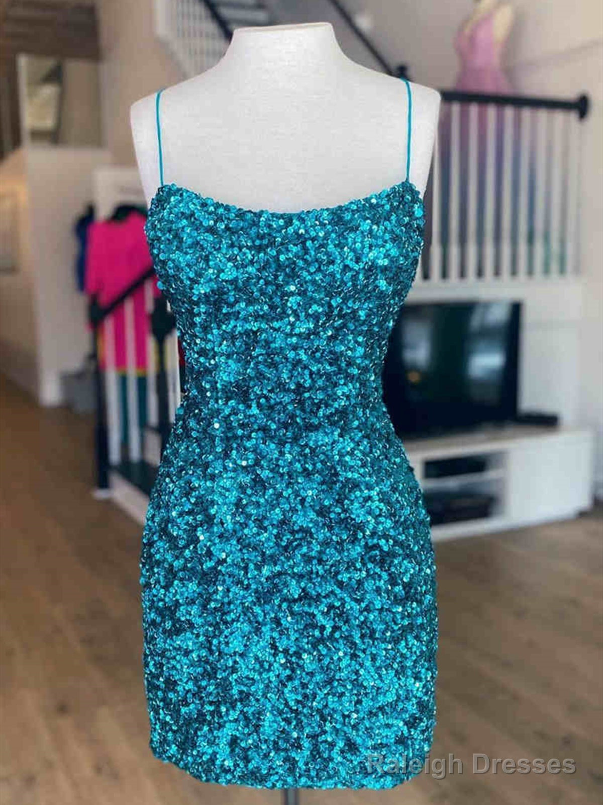 Short Blue Silver Pink Backless Sequins Prom Dress Short Open Back Sequins Prom Homecoming Dress