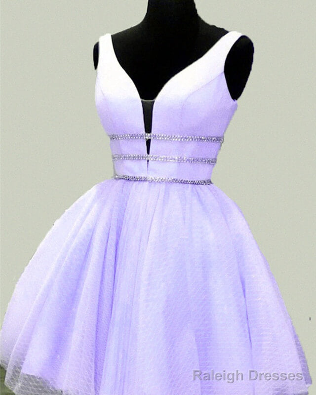 Short Blush Tulle Plunge Neck Homecoming Dresses Secondary image