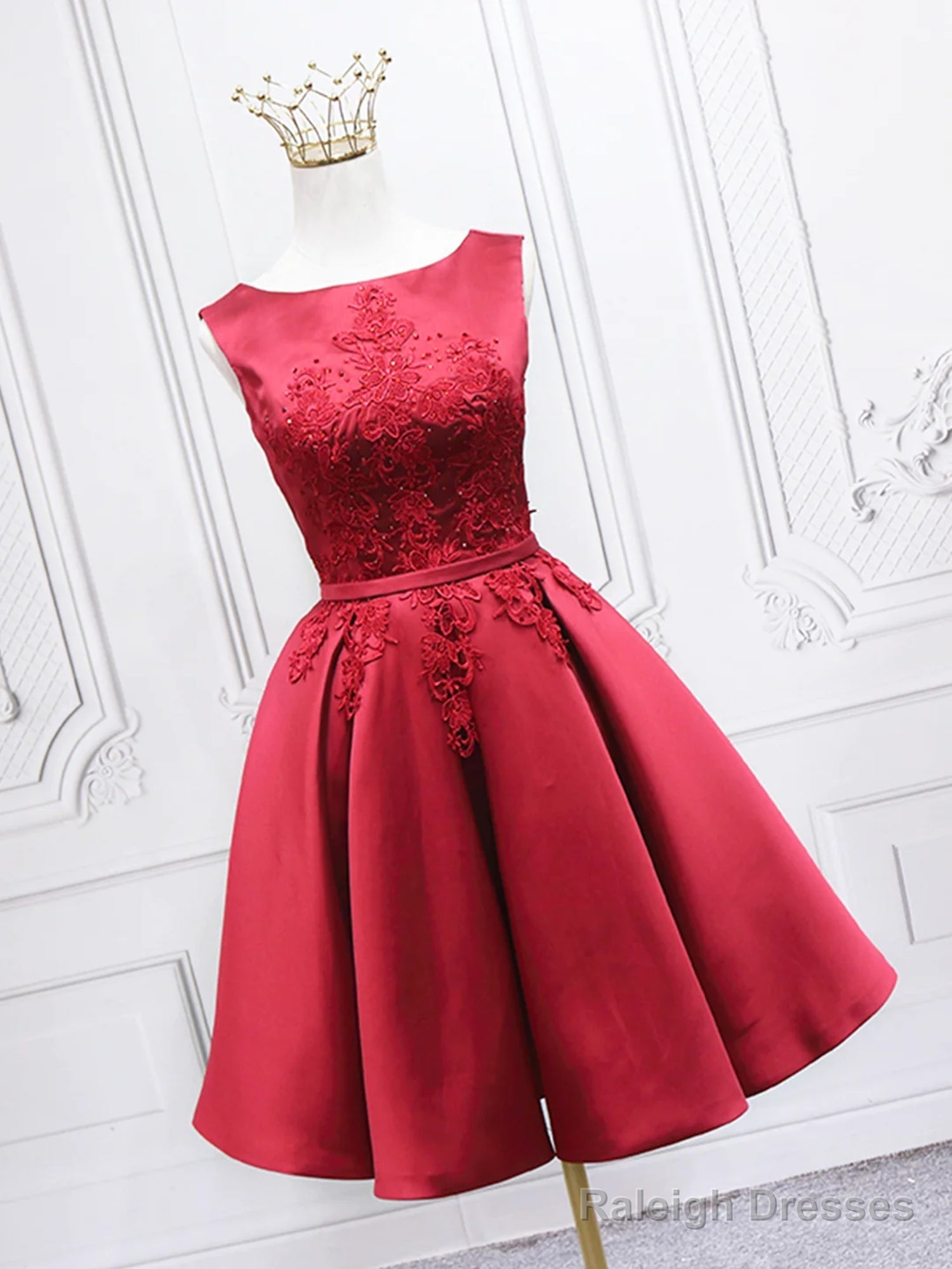 Short Burgundy Floral Prom Dresses, Short Wine Red Floral Formal Homecoming Dresses