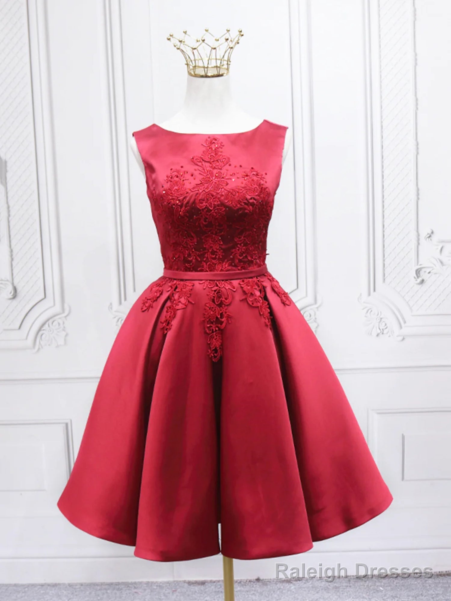 Short Burgundy Floral Prom Dresses, Short Wine Red Floral Formal Homecoming Dresses Main image