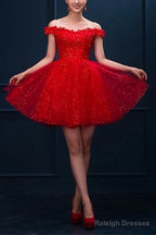 Short Burgundy Prom Dress Sequin Lace