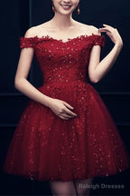Short Burgundy Prom Dresses Sequin Lace