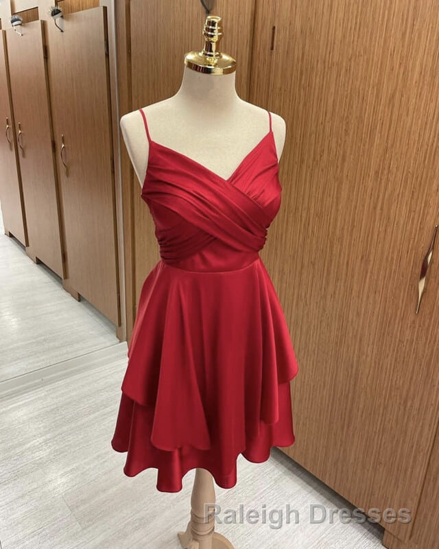 Short Burnt Orange Satin Cocktail Dress V Neck Semi Prom Dresses Secondary image
