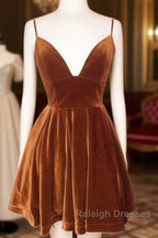 Short Burnt Orange Velvet Homecoming Dresses