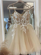 Short Champagne Lace Prom Dress Short Champagne Lace Graduation Homecoming Dress