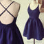 Short Cheap Simple Blue Cross Freshman Homecoming Dress