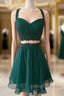 Short Chiffon Two Piece Dresses Applique Open Back