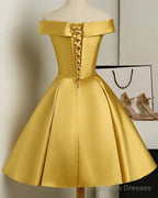 Short Gold Homecoming Dress Satin Off Shoulder