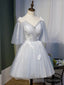 Short Gray Lace Prom Dresses, Short Gray Lace Formal Homecoming Dresses