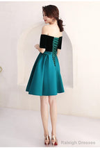 Short Green And Black Off Shoulder Wedding Party Dress Homecoming Dress