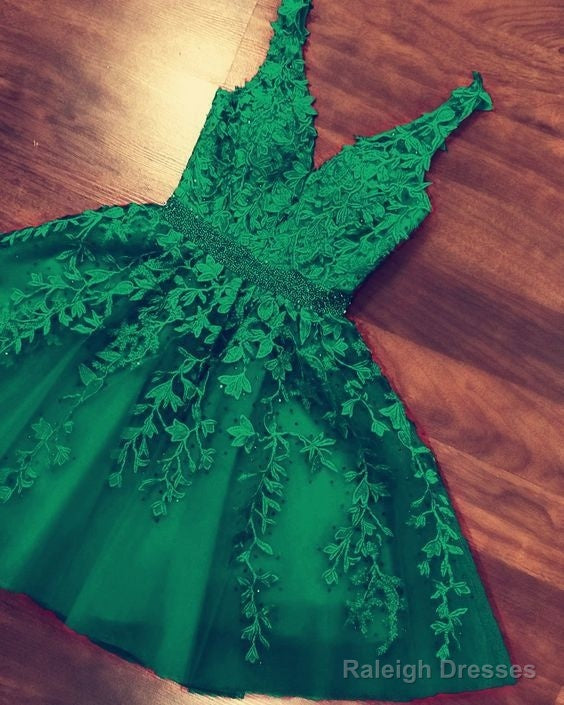 Short Green Homecoming Dresses Lace Embroidery Main image
