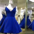 Short Green Satin V Neck Homecoming Dresses