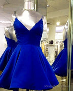 Short Green Satin V Neck Homecoming Dresses