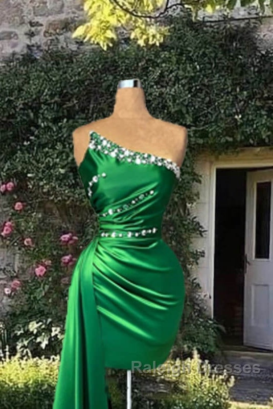 Short Green Sheath Strapless Satin Dress