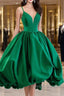 Short Green V Neck Satin Prom Dresses, Short Green V Neck Satin Formal Homecoming Dresses