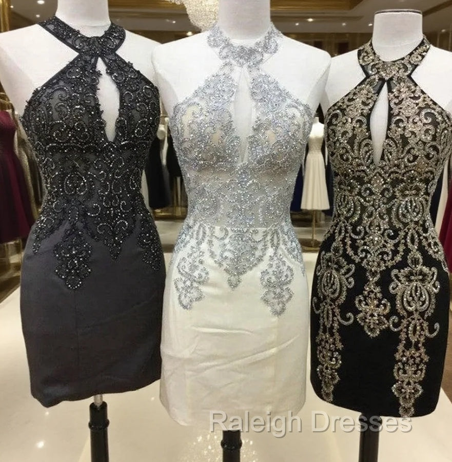 Short Halter Prom Homecoming Dresses Embroidery Beaded Main image