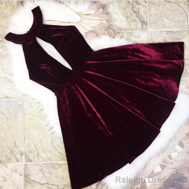 Short Halter Top Burgundy Velvet Homecoming Dresses Main image