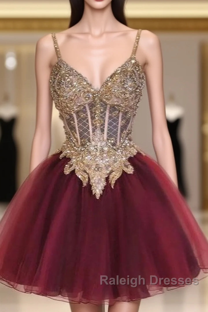 Short Homecoming Dress Burgundy Beads Lace Homecoming Gowns Main image