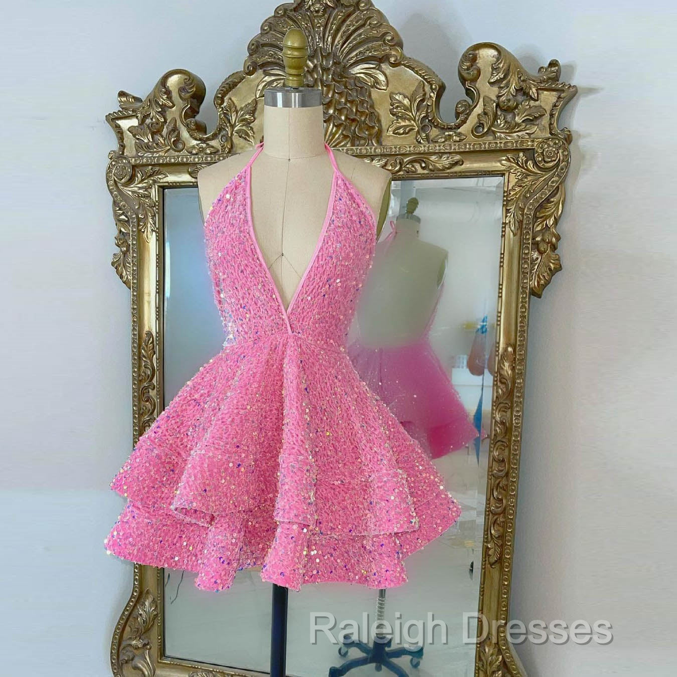 Short Homecoming Dress, Pink Sequin Homecoming Dress